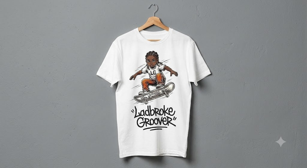 Skateboarder kids white & grey t shirt