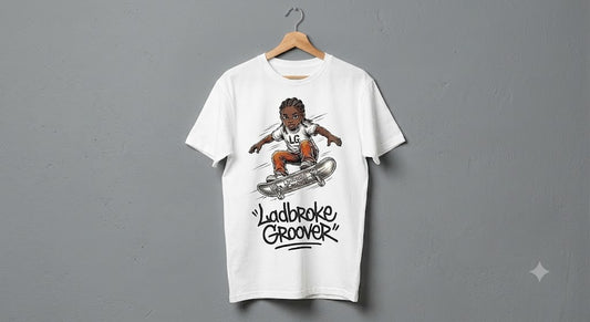 Skateboarder kids white & grey t shirt