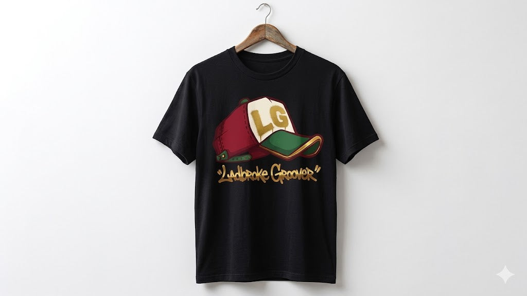 LG Cap on Black T-shirt