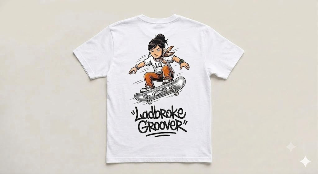 Skateboarder kids white & grey t shirt