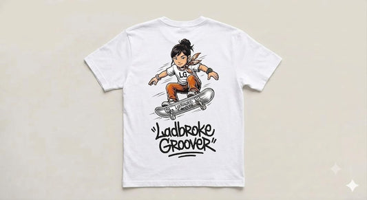 Skateboarder kids white & grey t shirt