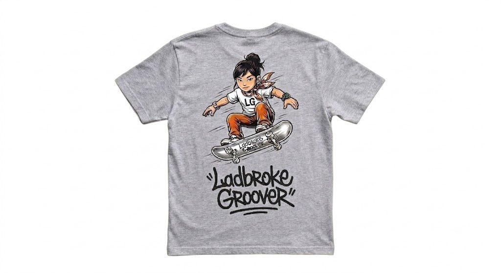 Skateboarder kids white & grey t shirt