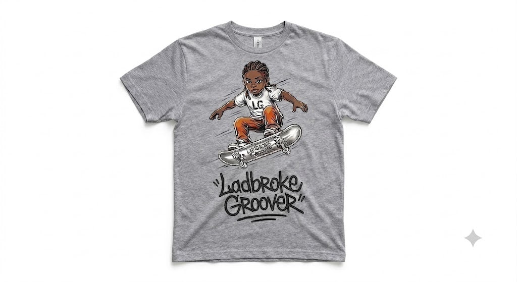 Skateboarder kids white & grey t shirt