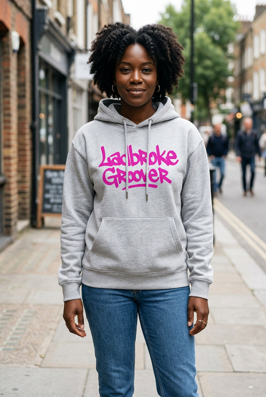 Ash-grey Ladbroke Groover hoodie on a Black woman in her mid-30s