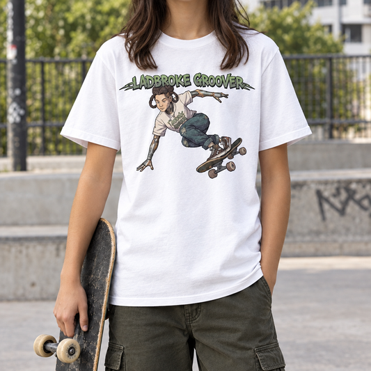 Skateboard T-shirt on a teenage girl